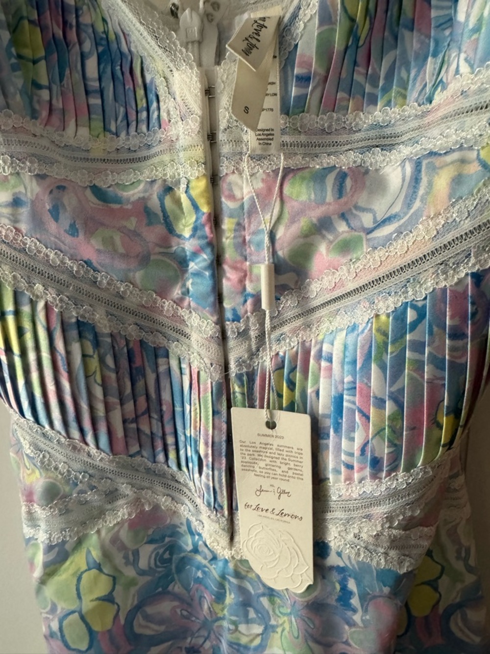For Love And Lemons Pastel Floral Satin Mini Dress - Picture 3 of 6
